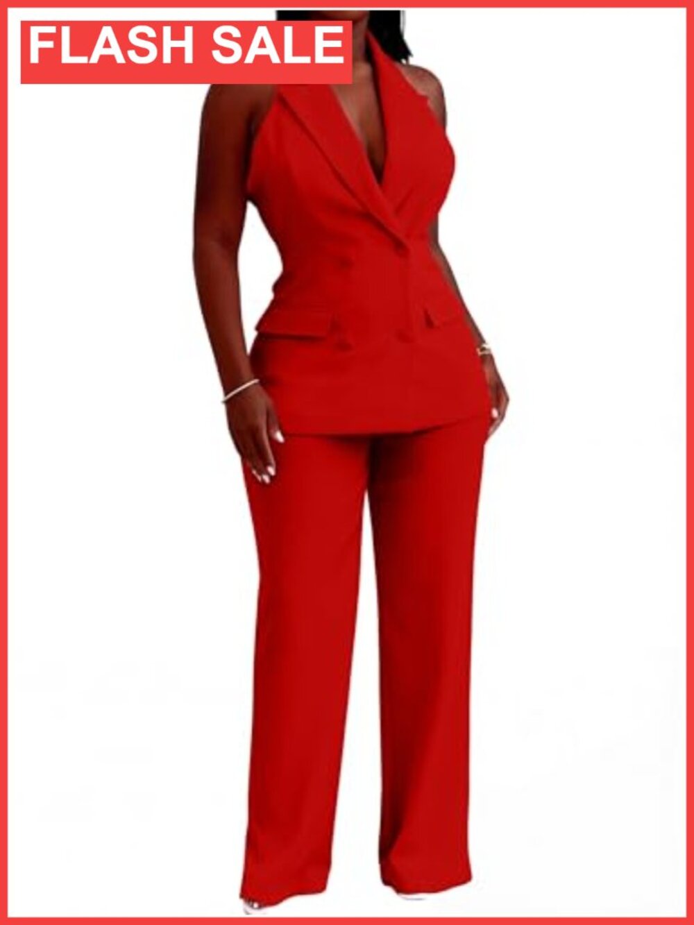 Women 2 Piece Suit Set Sleeveless Casual Business Pants Suiting